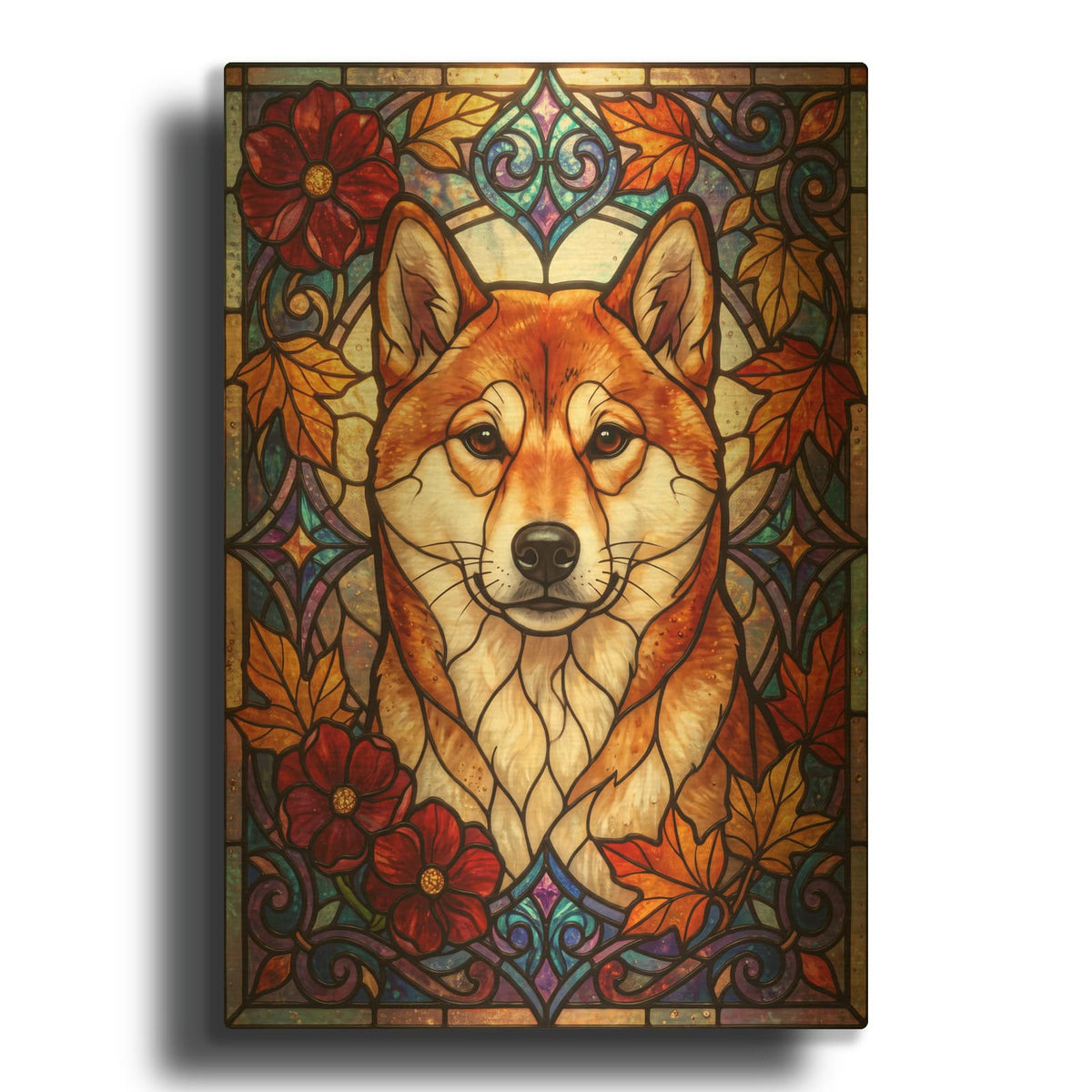 'Stained Glass Style Shiba Inu' By Veve Gold Metal Wall Art