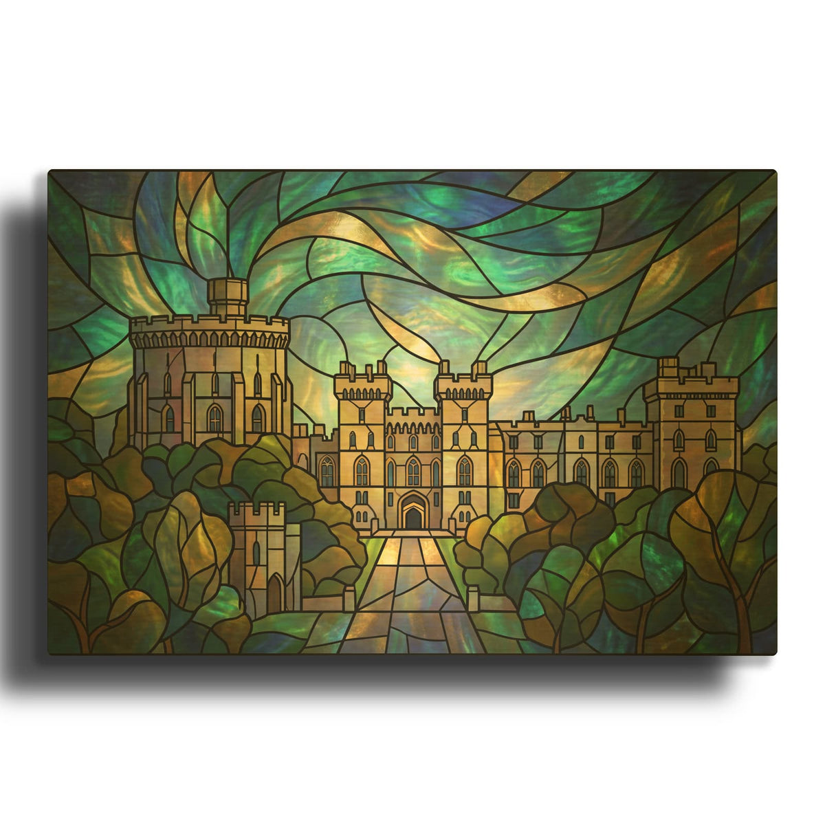 'Stained Glass Style Windsor Castle III' By Veve Gold Metal Wall Art