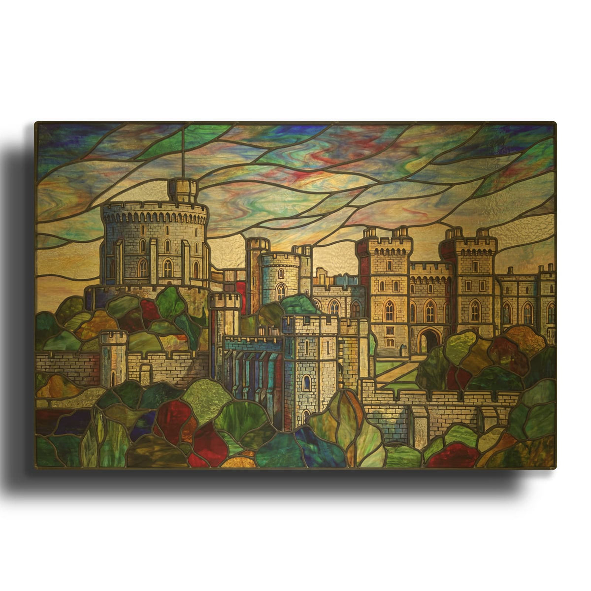 'Stained Glass Style Windsor Castle IV' By Veve Gold Metal Wall Art