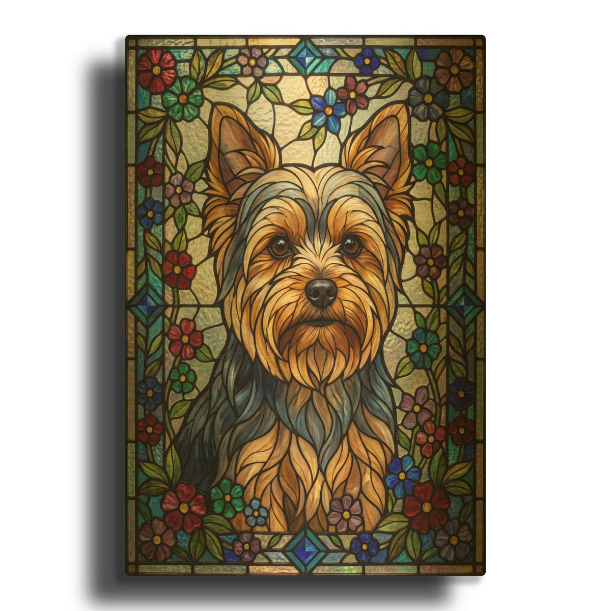 'Stained Glass Style Yorkshire Terrier' By Veve Gold Metal Wall Art