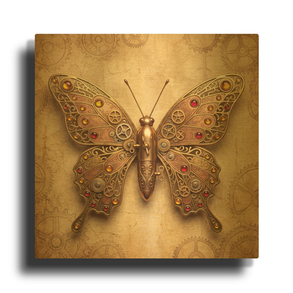 'Steampunk Butterfly Ruby Copper' By Veve Gold Metal Wall Art