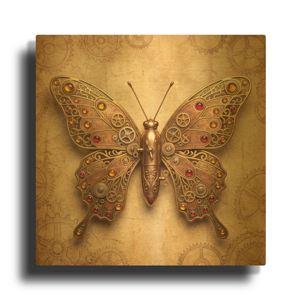 'Steampunk Butterfly Ruby Copper' By Veve Gold Metal Wall Art