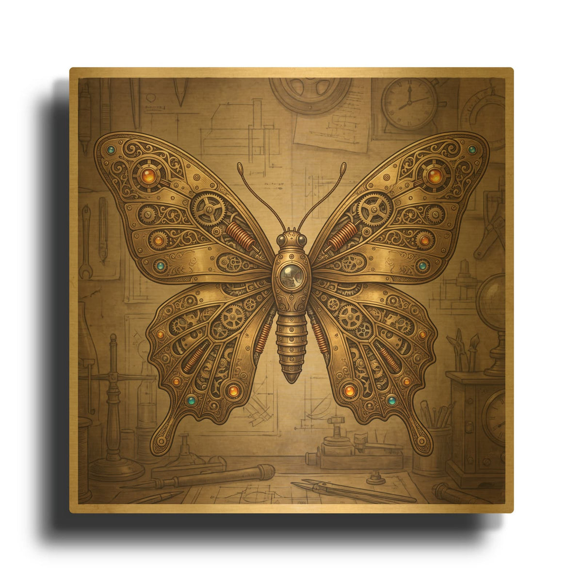 'Steampunk Butterfly Sapphire Gold' By Veve Gold Metal Wall Art
