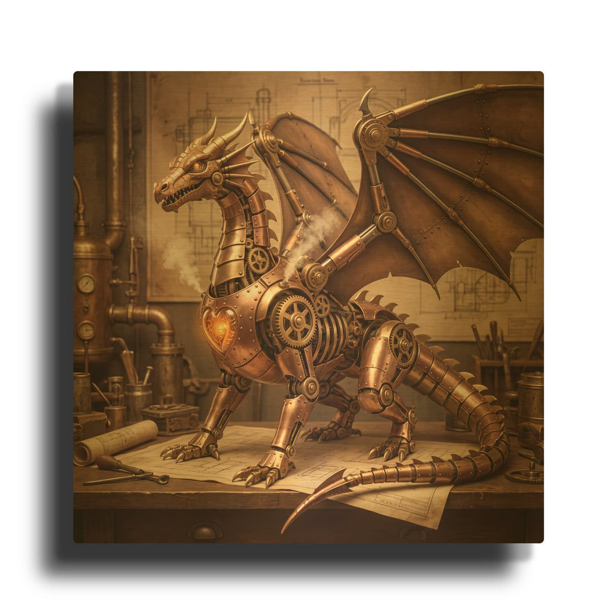 'Steampunk Dragon Heart Forge Copper Guardian' By Veve Gold Metal Wall Art