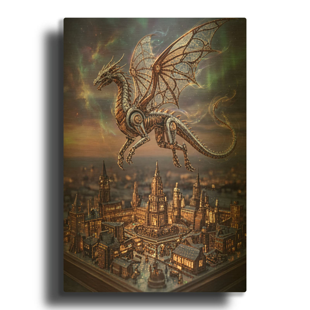 'Steampunk Dragonfly Sky Lace' By Veve Gold Metal Wall Art