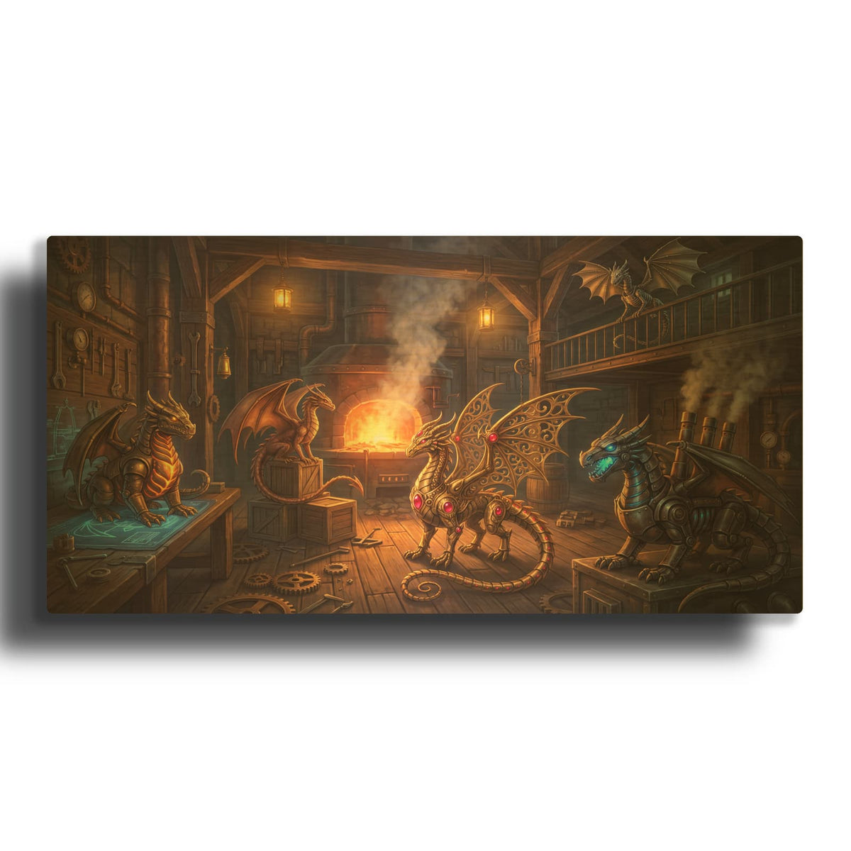 'Steampunk Dragons The Forge Council of Five' By Veve Gold Metal Wall Art