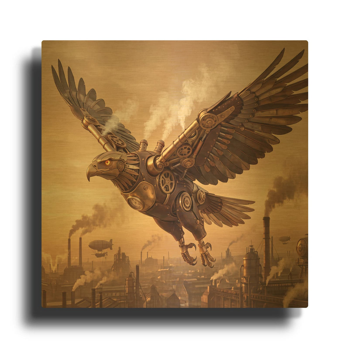 'Steampunk Eagle City' By Veve Gold Metal Wall Art