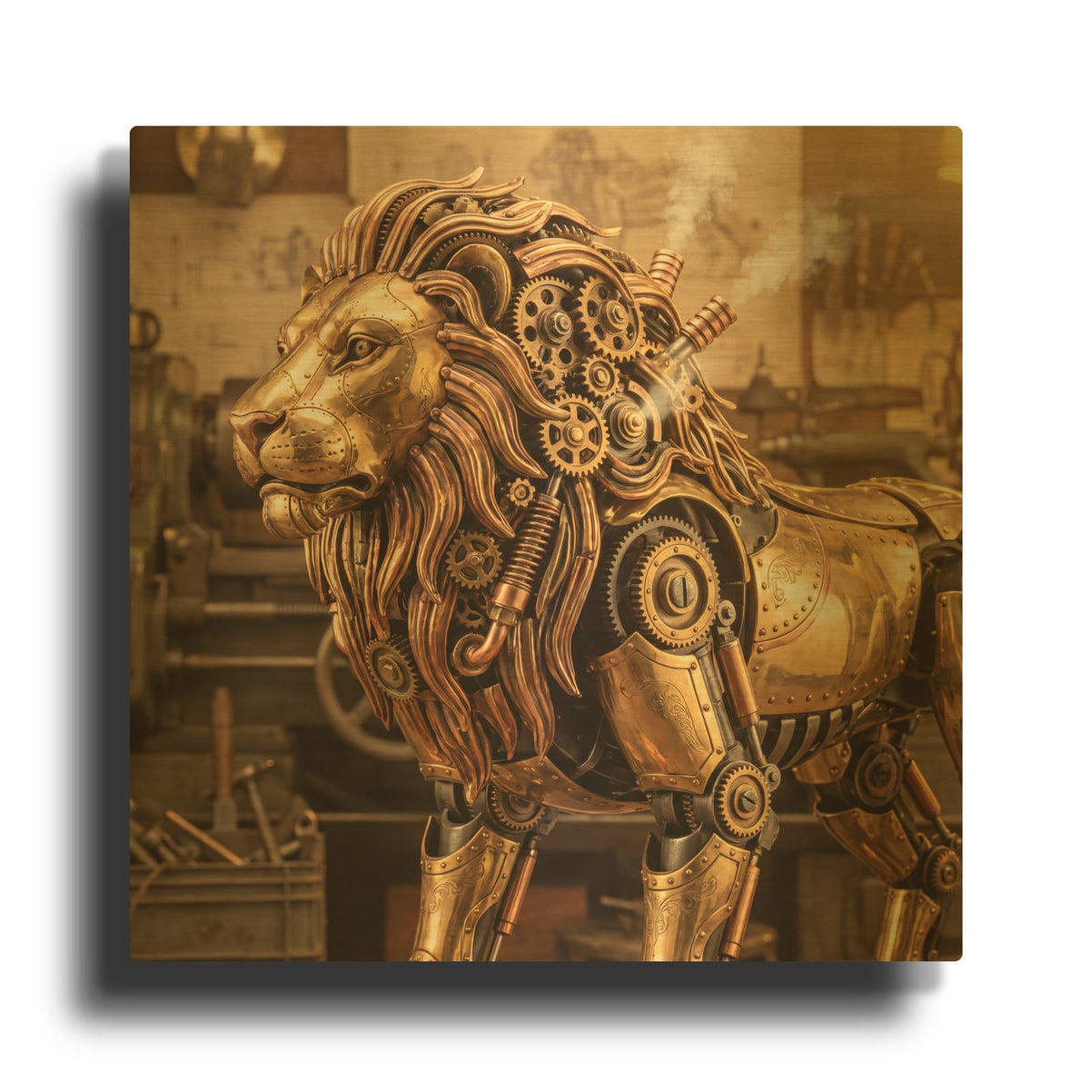 'Steampunk Lion' By Veve Gold Metal Wall Art