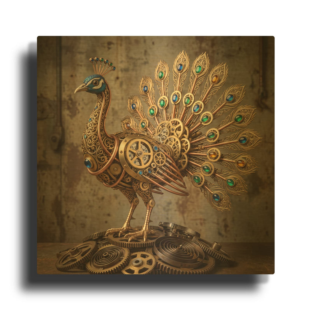'Steampunk Peacock Jeweled Forge' By Veve Gold Metal Wall Art