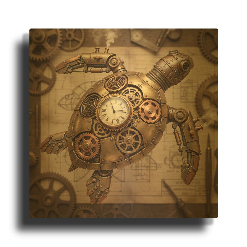 'Steampunk Sea Turtle' By Veve Gold Metal Wall Art