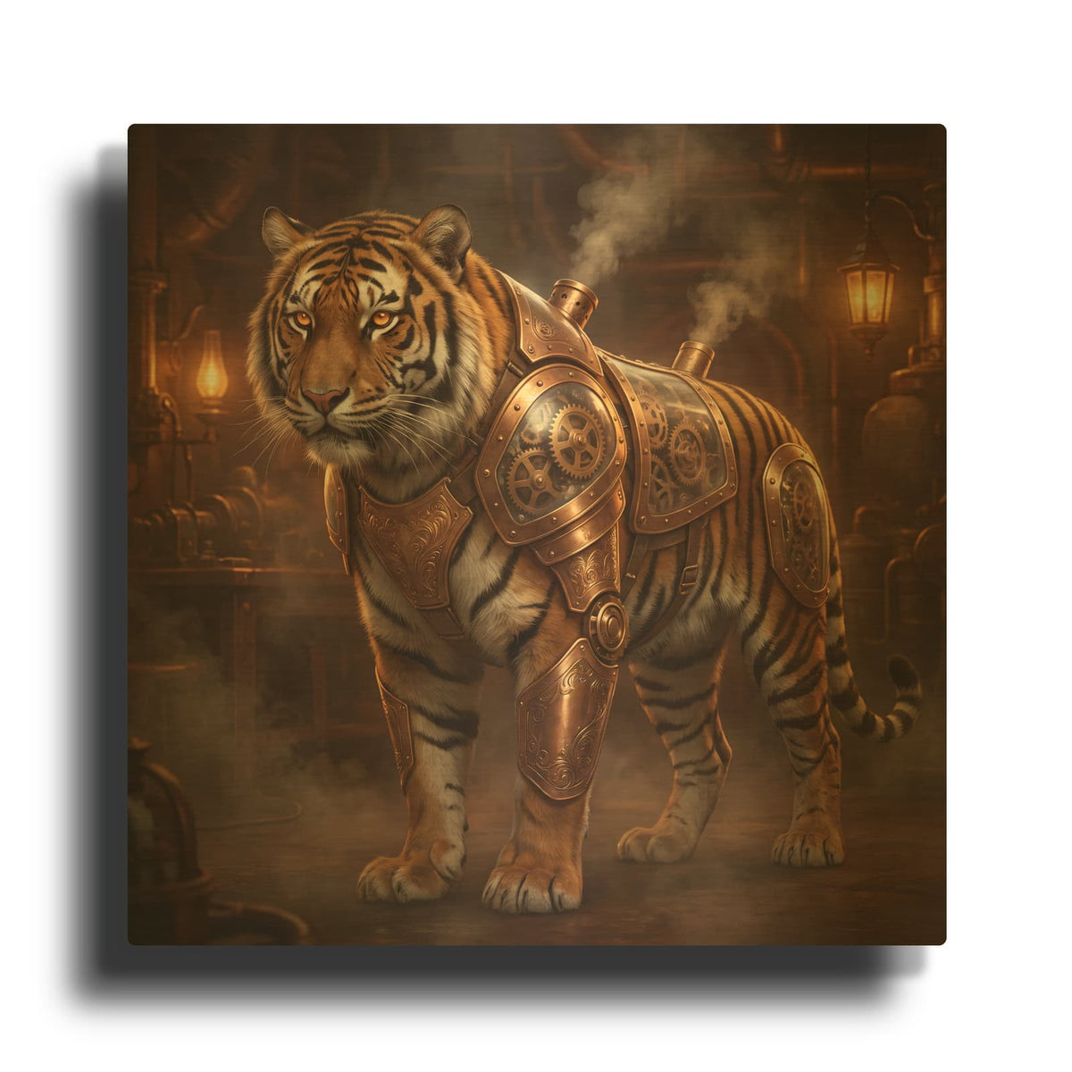 'Steampunk Tiger The Armored Forge Guardian' By Veve Gold Metal Wall Art
