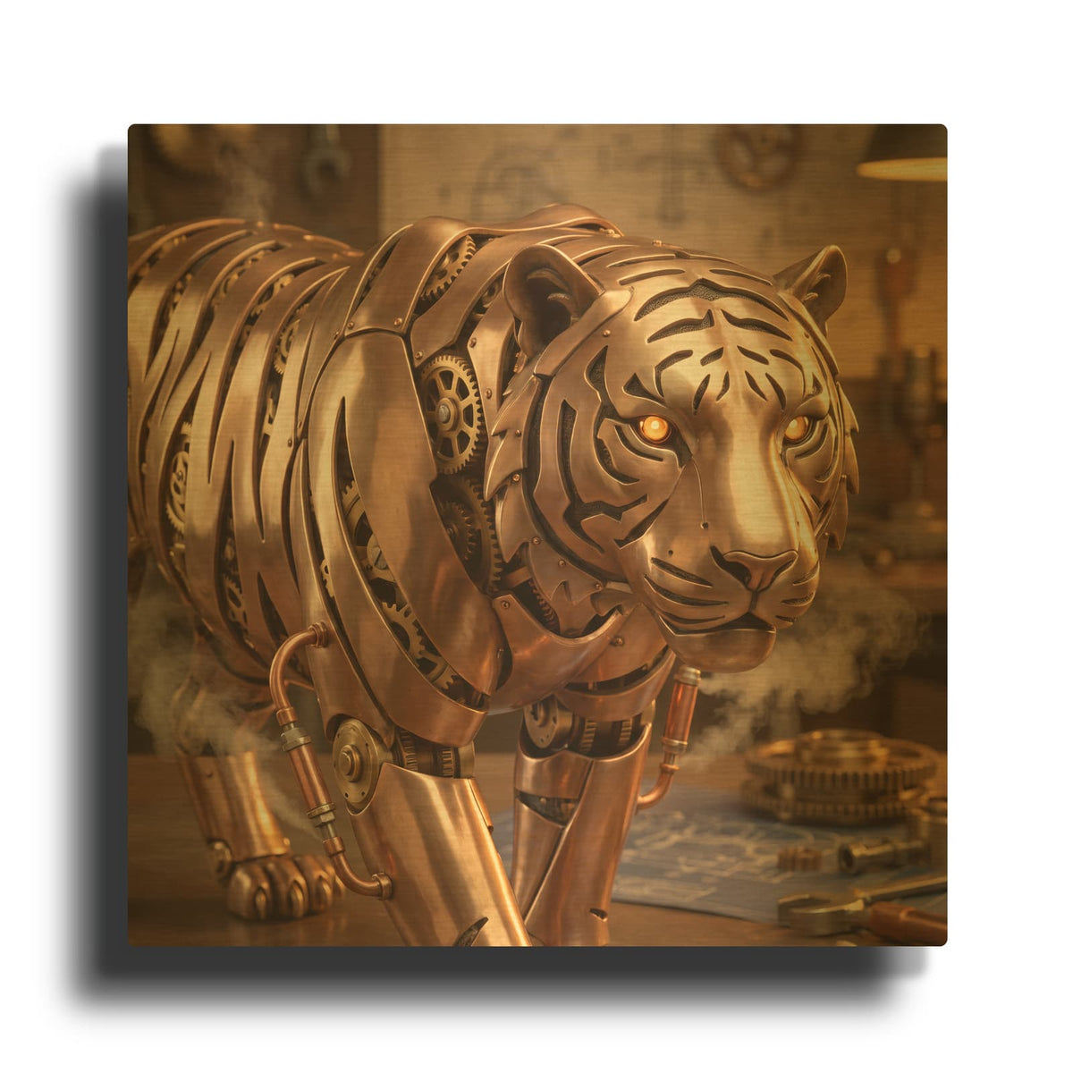 'Steampunk Tiger The Copper Striped Engine' By Veve Gold Metal Wall Art