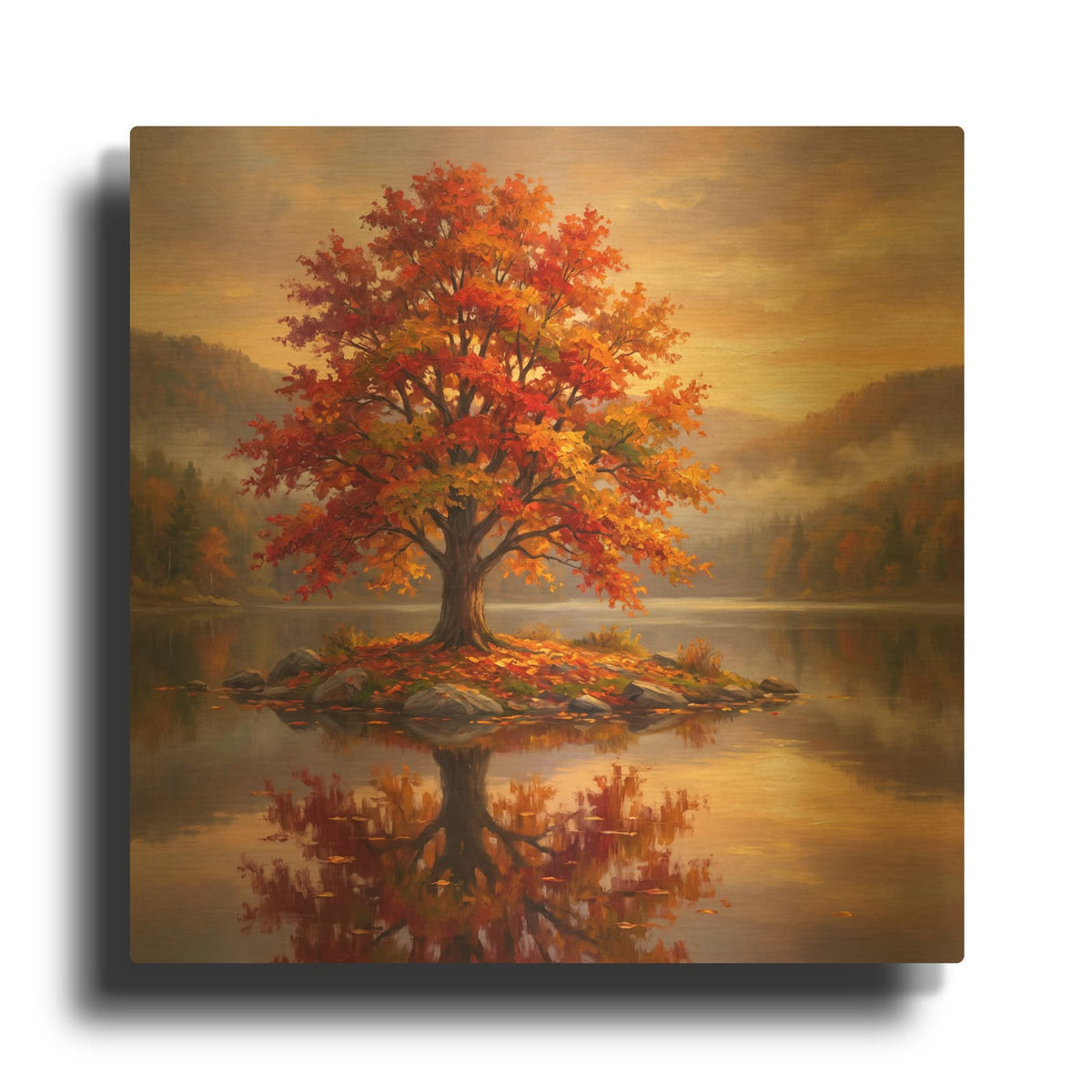 'Sugar Maple Reflection' By Veve Gold Metal Wall Art