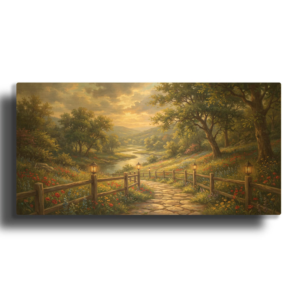 'Summer Wildflower Valley Rustic Mountain Path Landscape' By Veve Gold Metal Wall Art