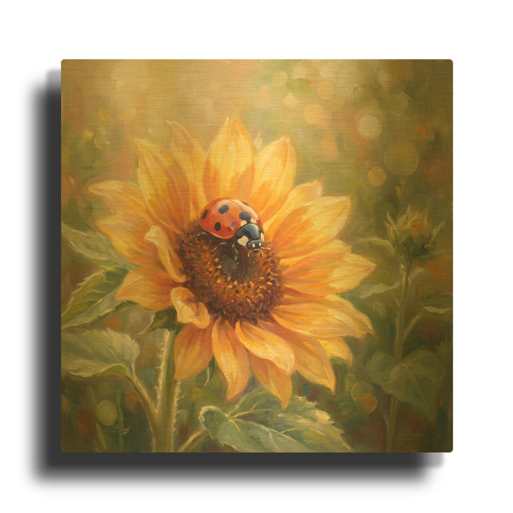 'Sunflower and Ladybug' By Veve Gold Metal Wall Art