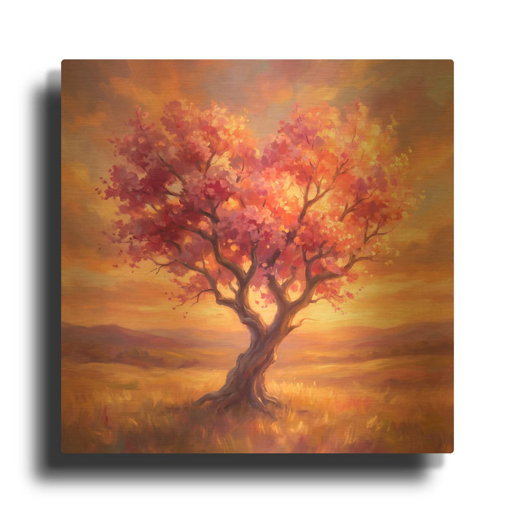 'Sunset Heart Blossom Tree' By Veve Gold Metal Wall Art