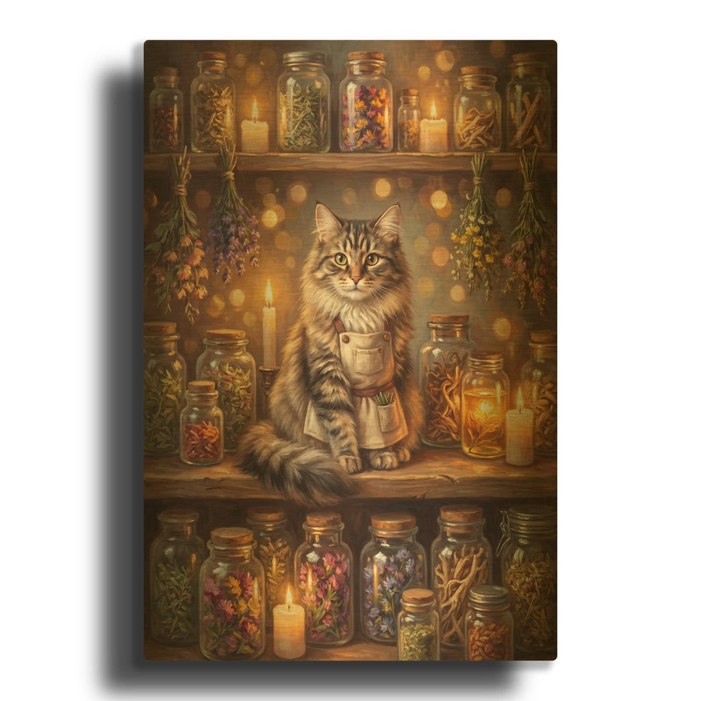 'The Apothecary Cat' By Veve Gold Metal Wall Art