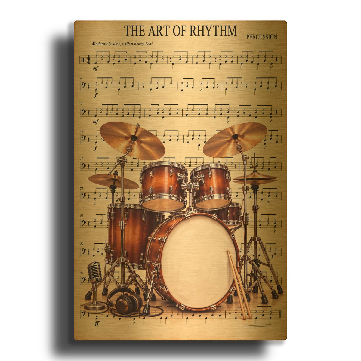 'The Art of Rhythm — Vintage Drums' By Veve Gold Metal Wall Art