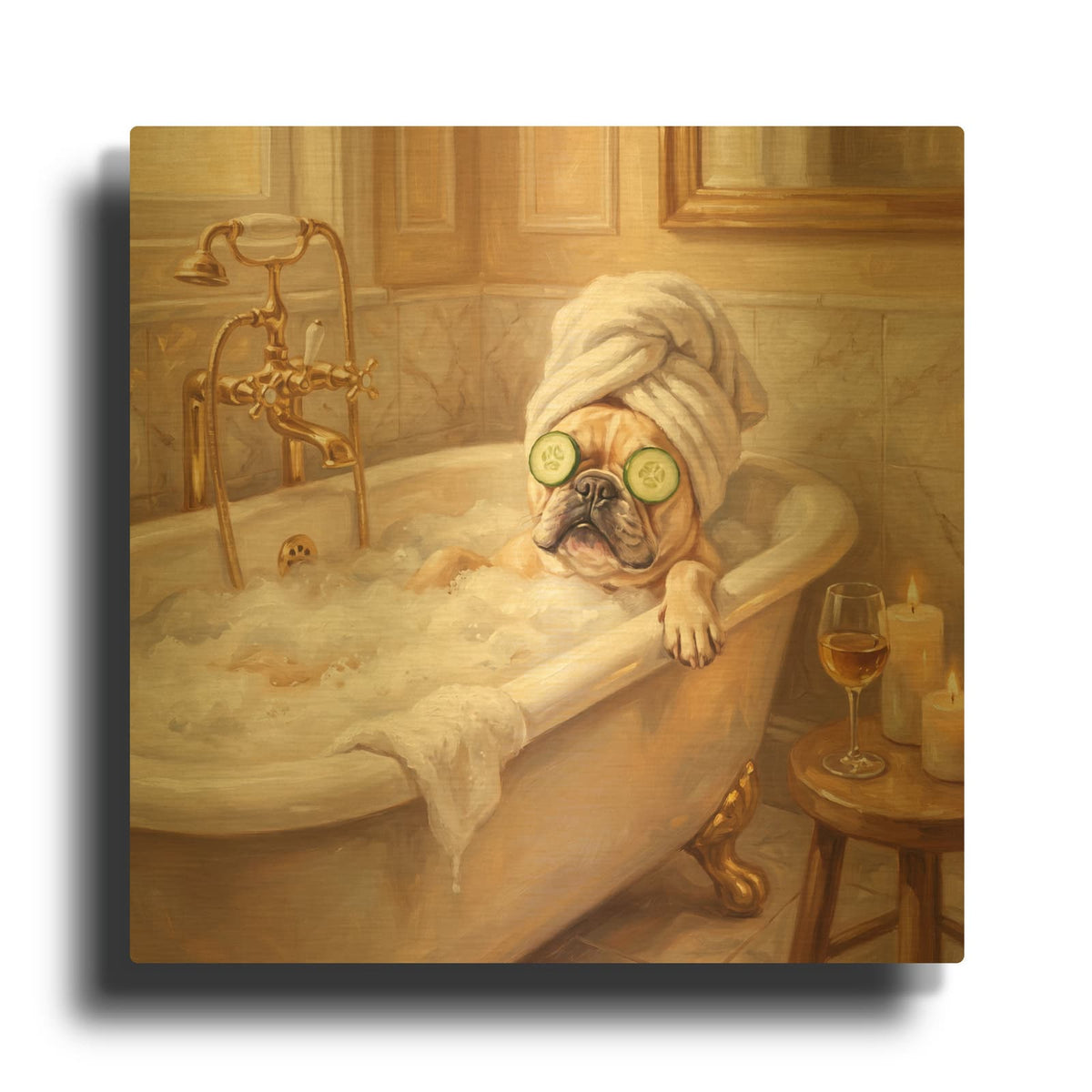 'The Frenchie Spa Day' By Veve Gold Metal Wall Art