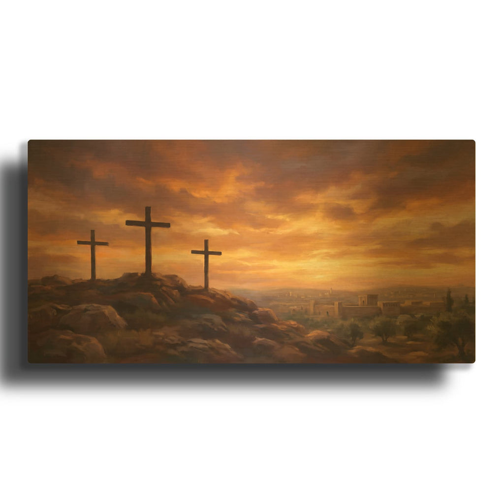 'Three Crosses II' By Veve Gold Metal Wall Art