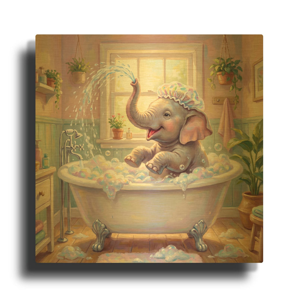 'Tiny Trunk, Big Splash' By Veve Gold Metal Wall Art
