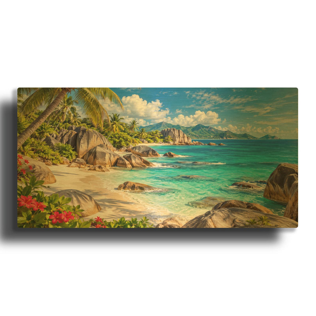 'Tropical Seychelles Beach' By Veve Gold Metal Wall Art