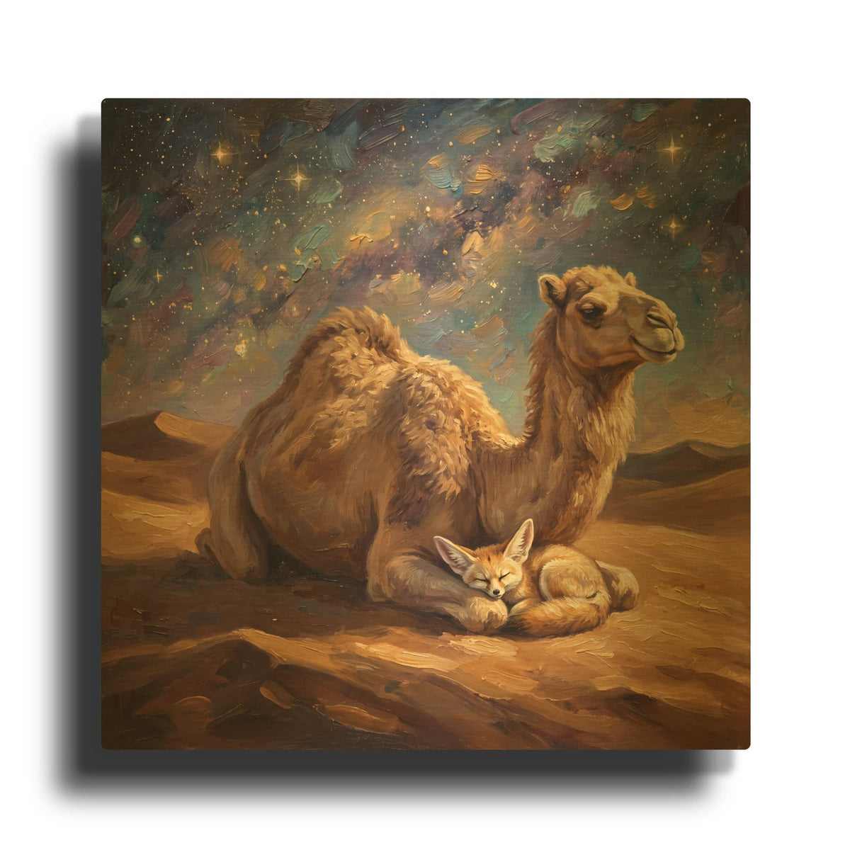 'Unexpected Friendship Desert Guardians Under the Stars' By Veve Gold Metal Wall Art
