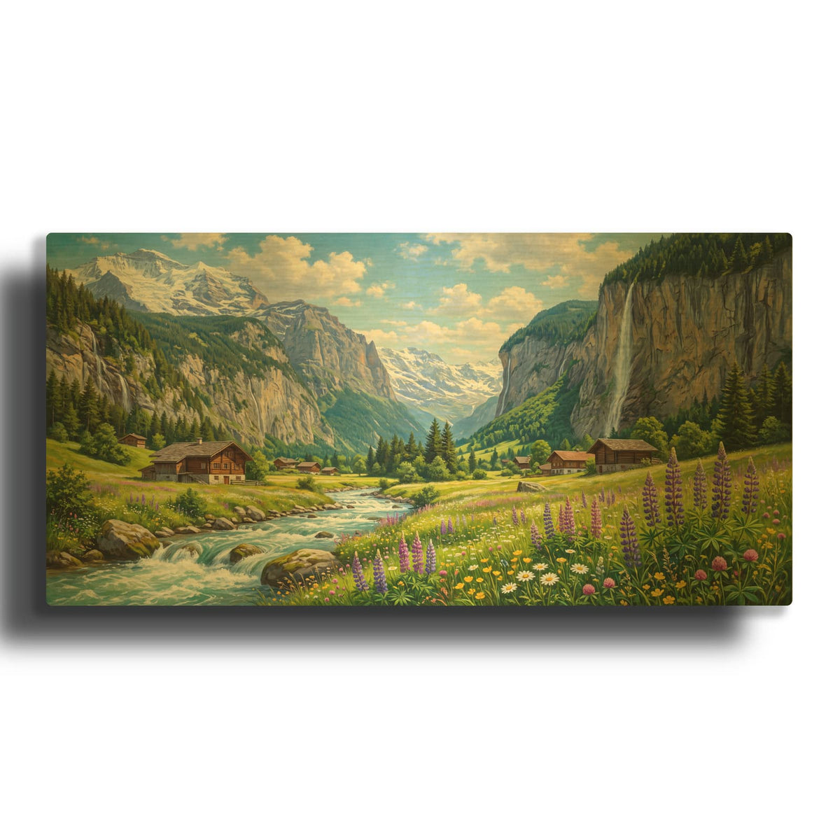 'Valley of Waterfalls' By Veve Gold Metal Wall Art