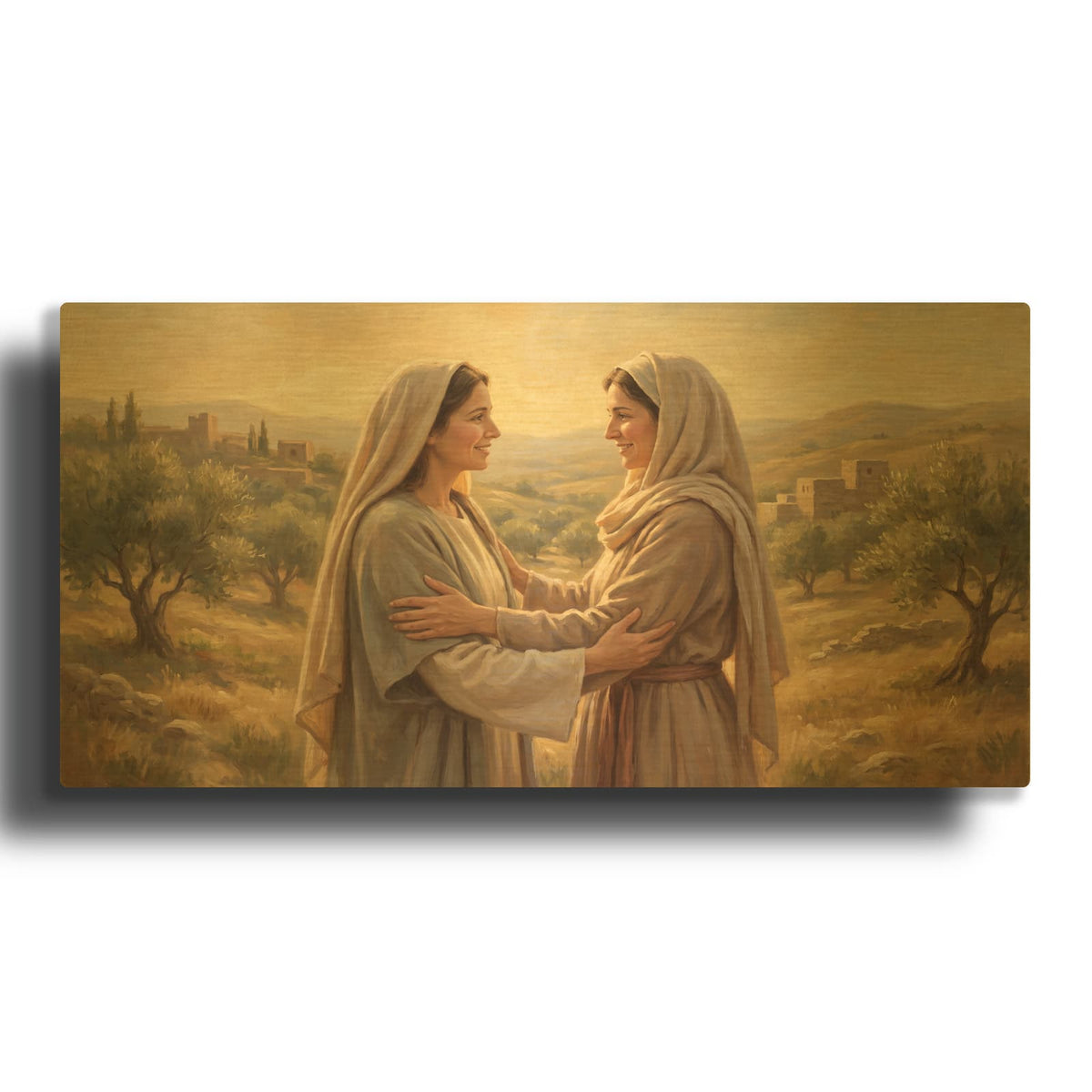 'Visitation of Mary to Elizabeth' By Veve Gold Metal Wall Art