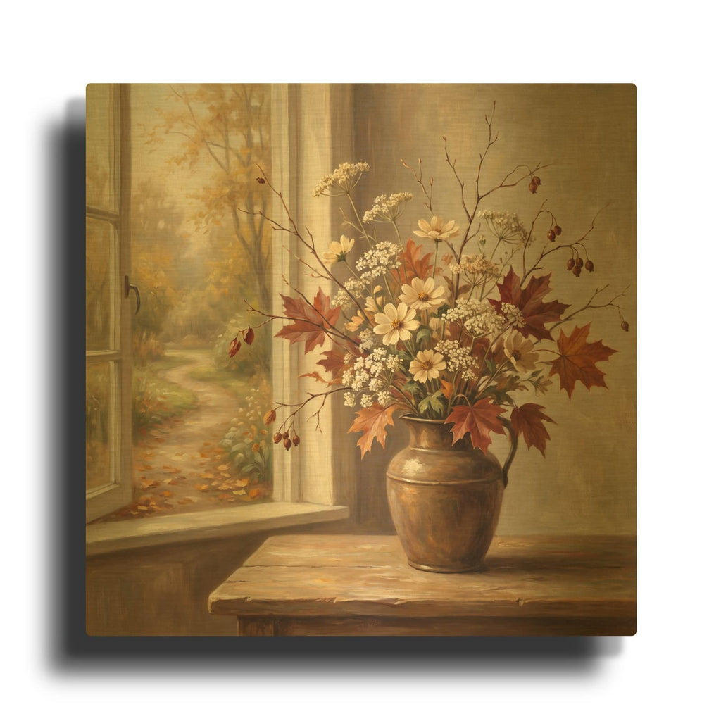 'Wildflowers and Maple Leaves' By Veve Gold Metal Wall Art