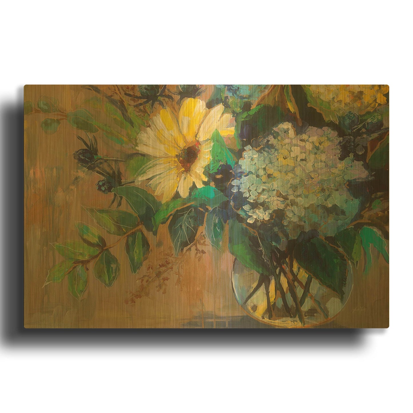 'Glass Floral' By Jeanette Vertentes Gold Metal Wall Art