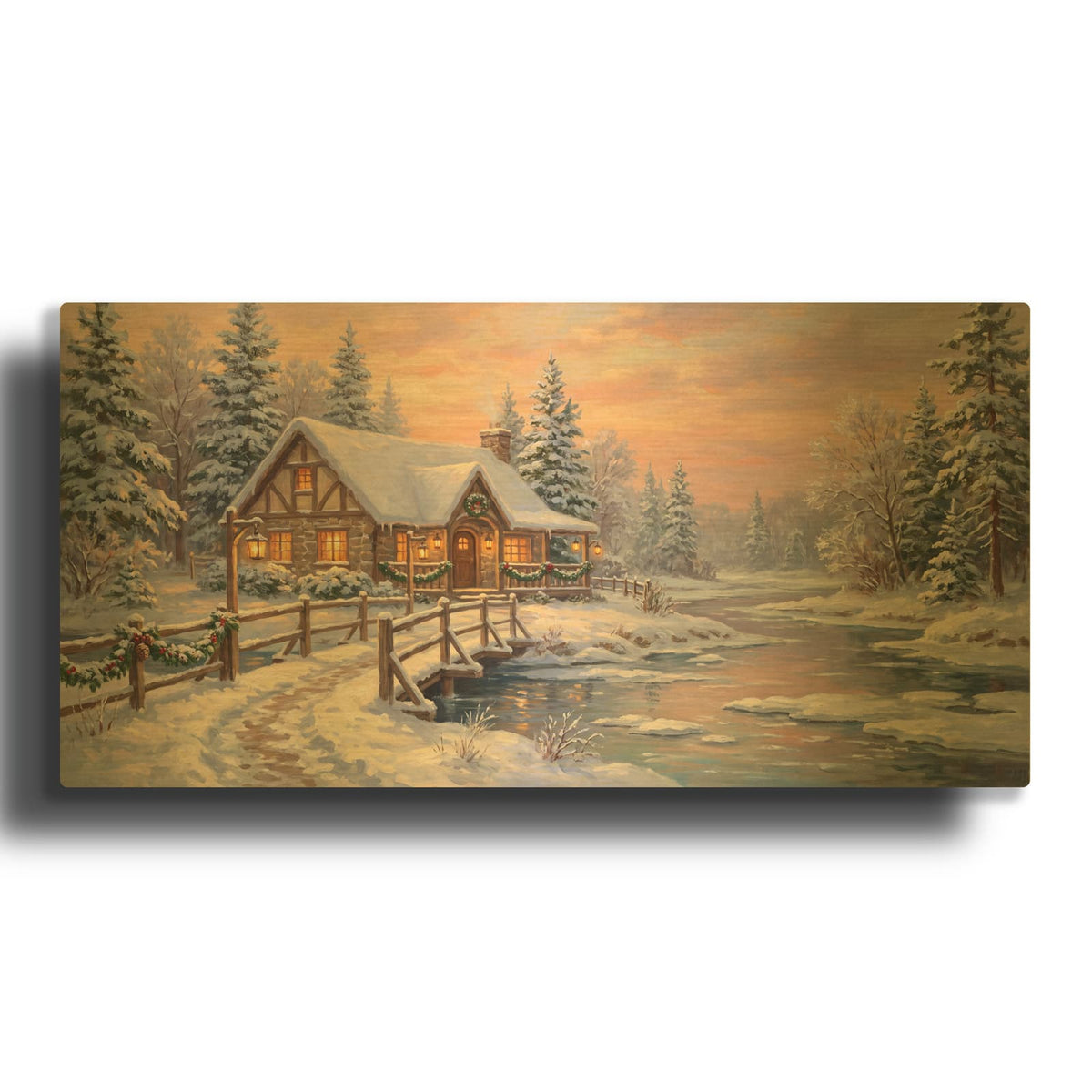'Winter Cottage' By Veve Gold Metal Wall Art