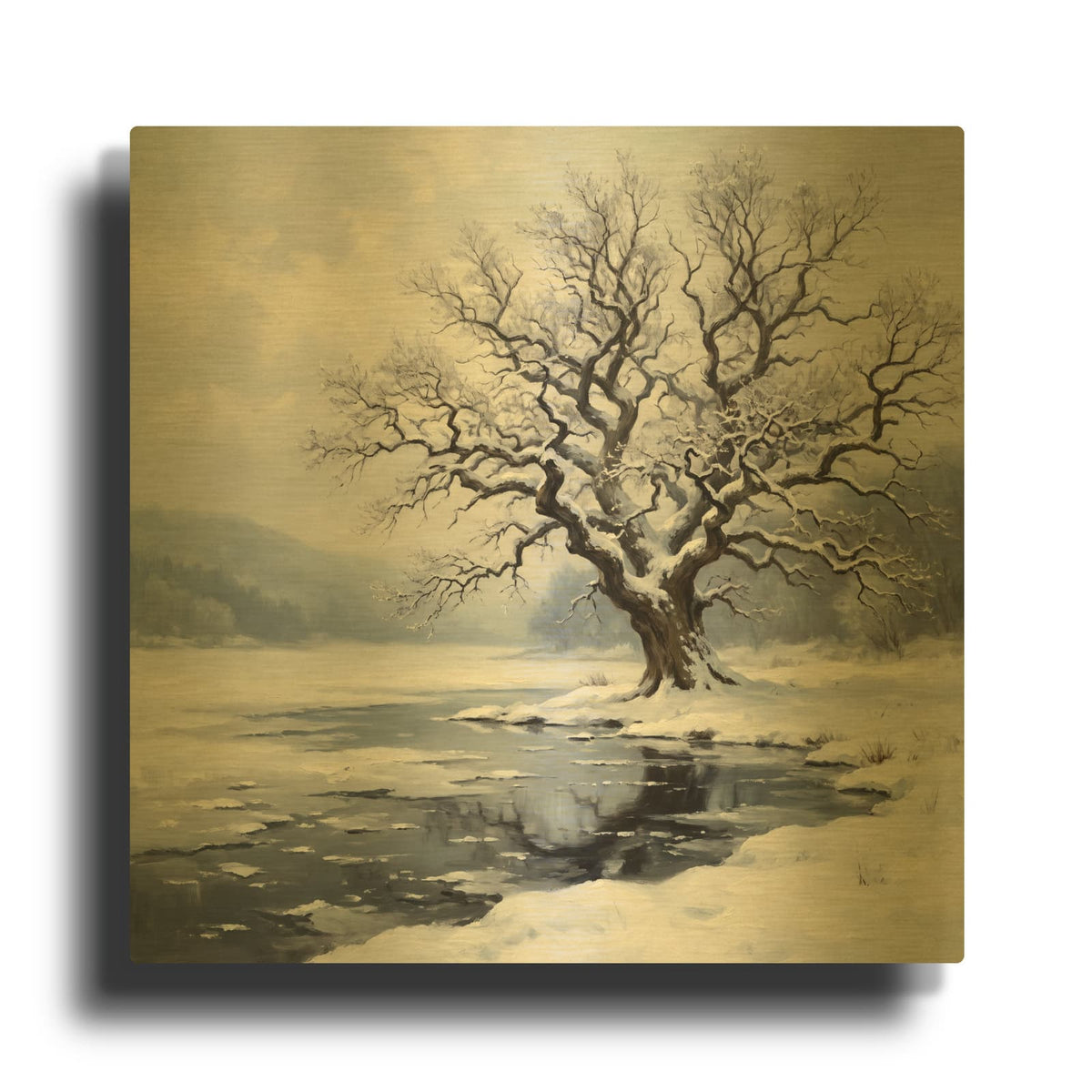 'Winter Oak Serenity' By Veve Gold Metal Wall Art
