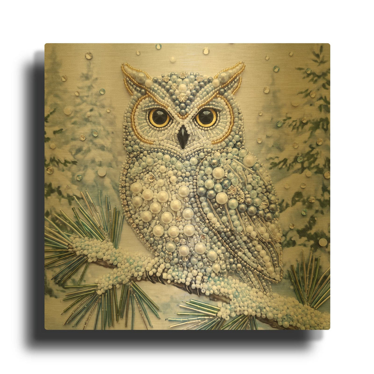 'Winter Owl' By Veve Gold Metal Wall Art