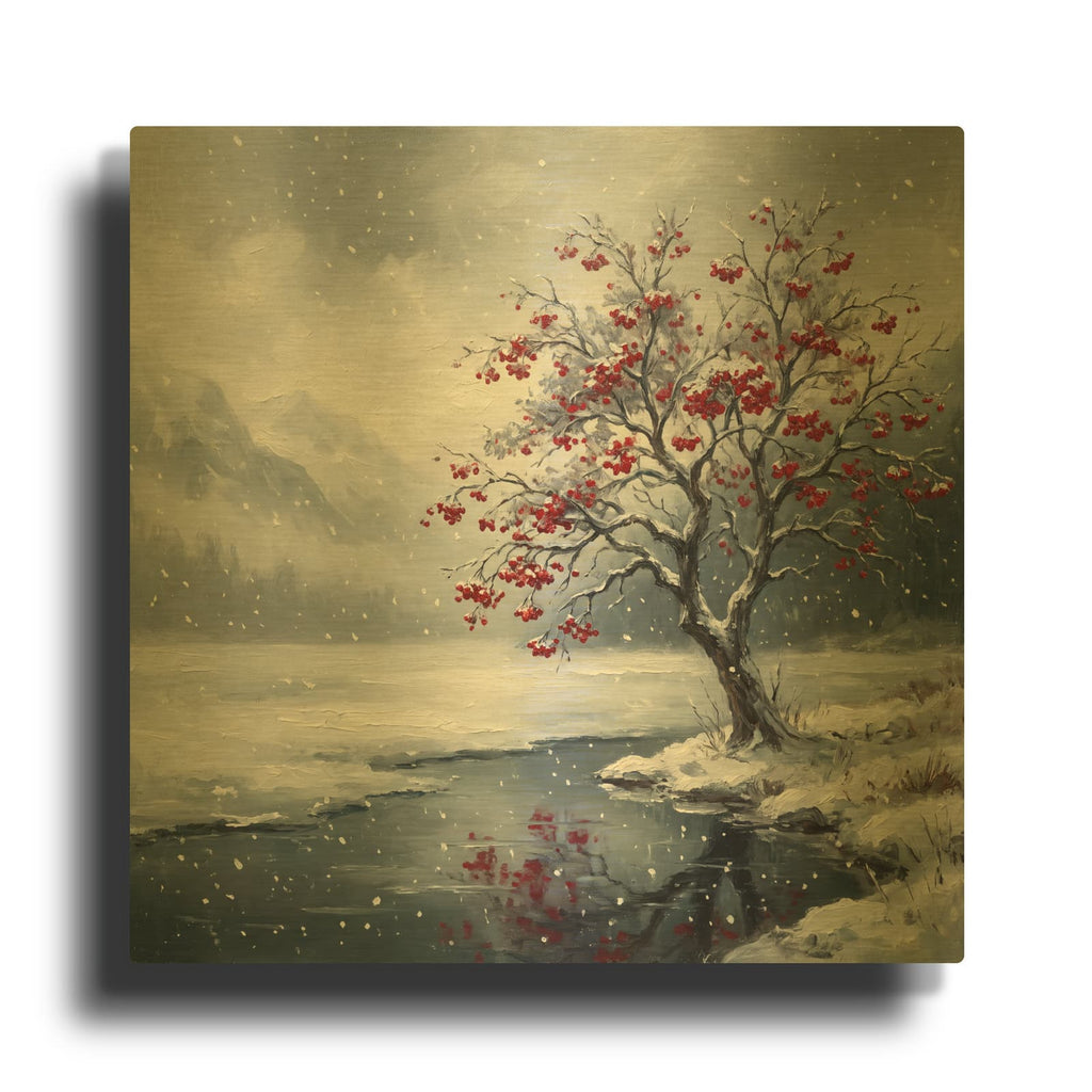 'Winter Rowan Berries' By Veve Gold Metal Wall Art