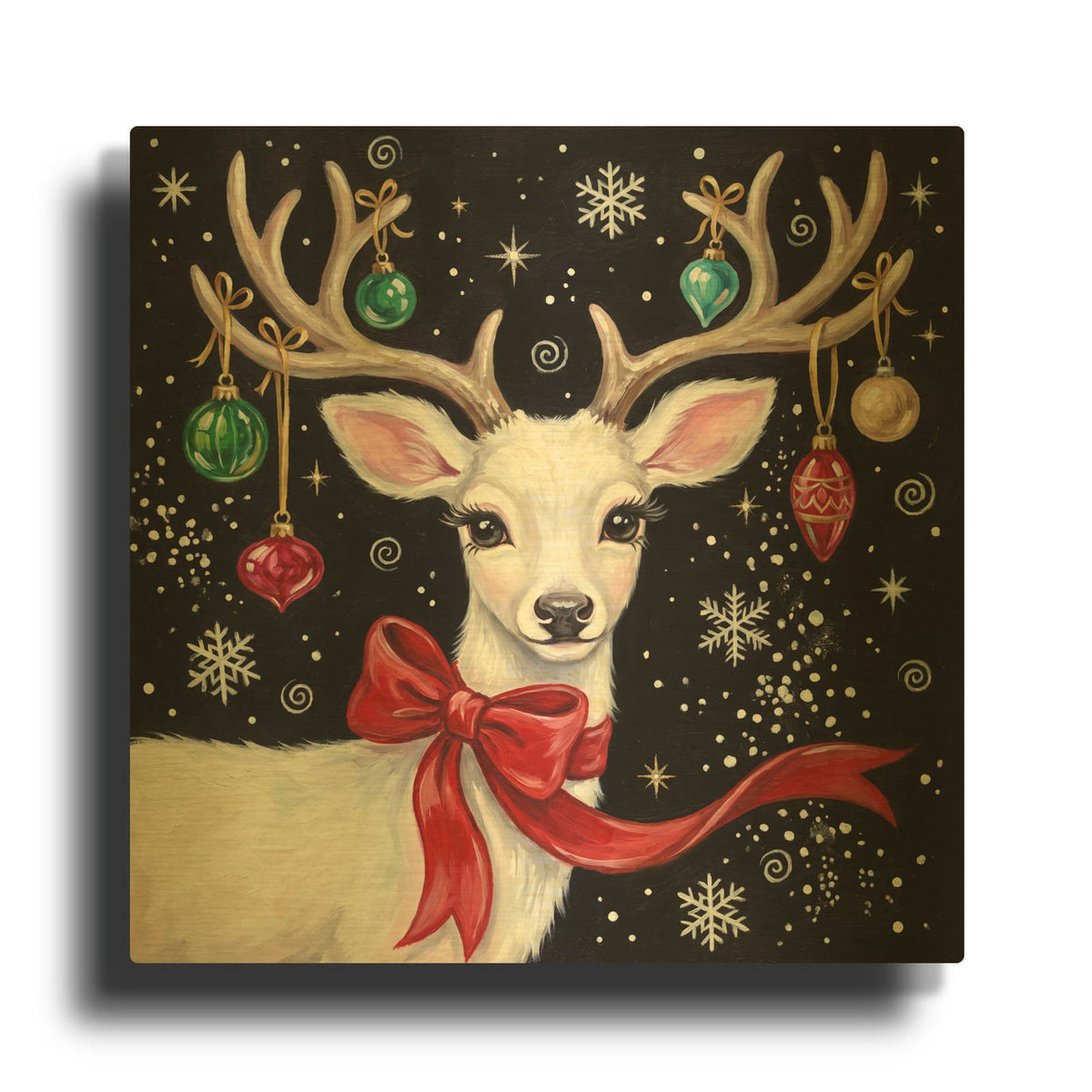 'Winter Wonder – The White Christmas Reindeer' By Veve Gold Metal Wall Art