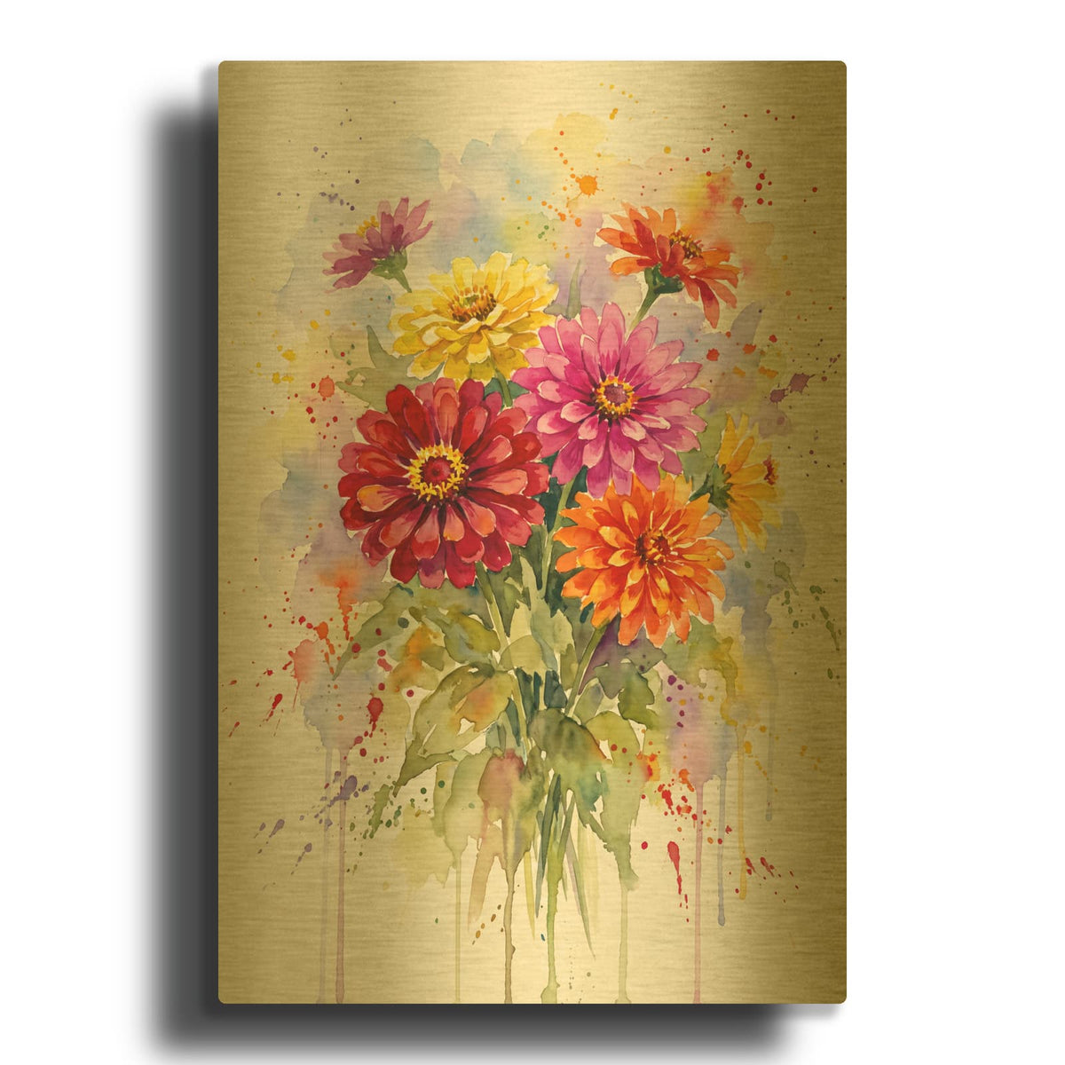'Zinnia Joy Burst' By Veve Gold Metal Wall Art