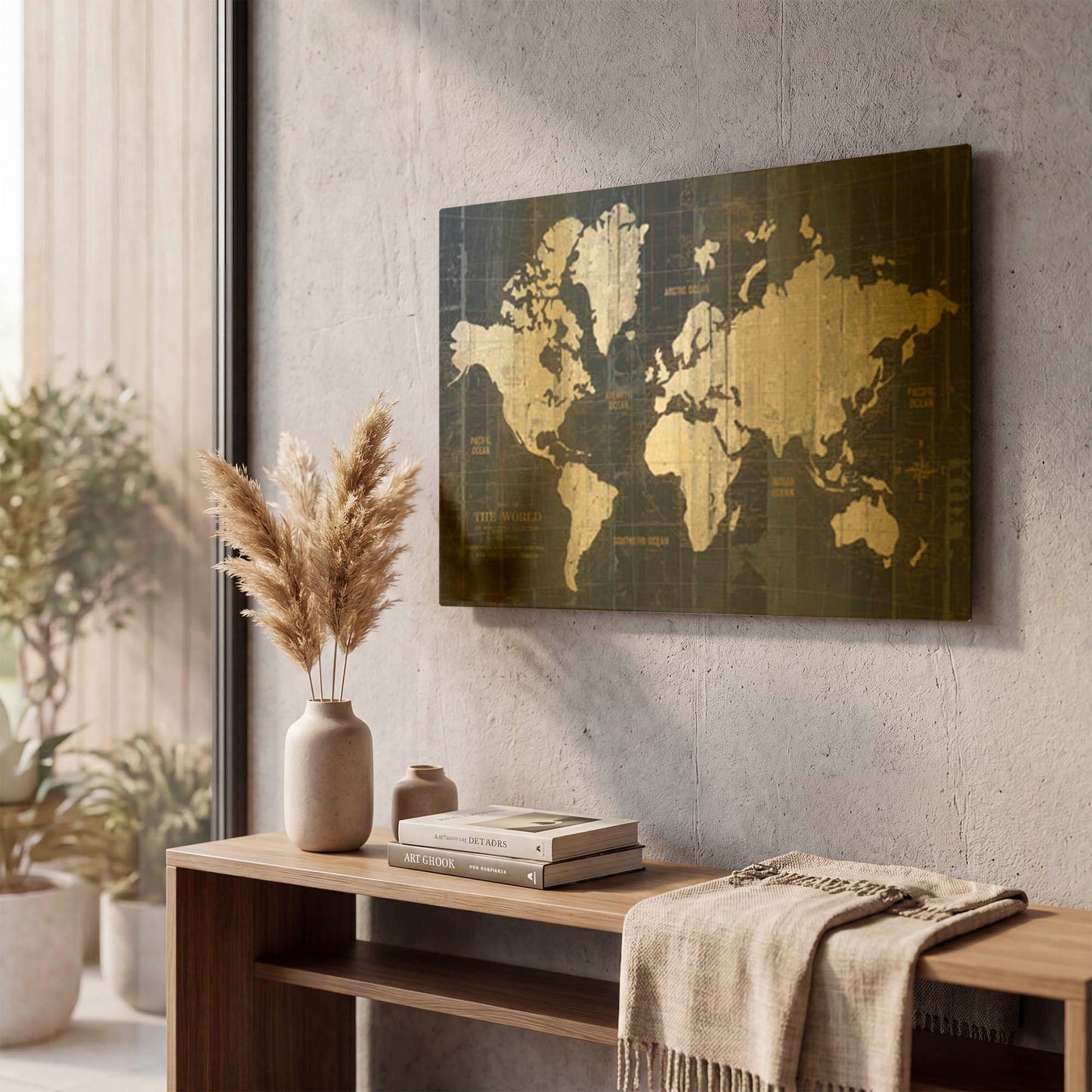 'Old World Map Blue' By Wild Apple Portfolio Gold Metal Wall Art
