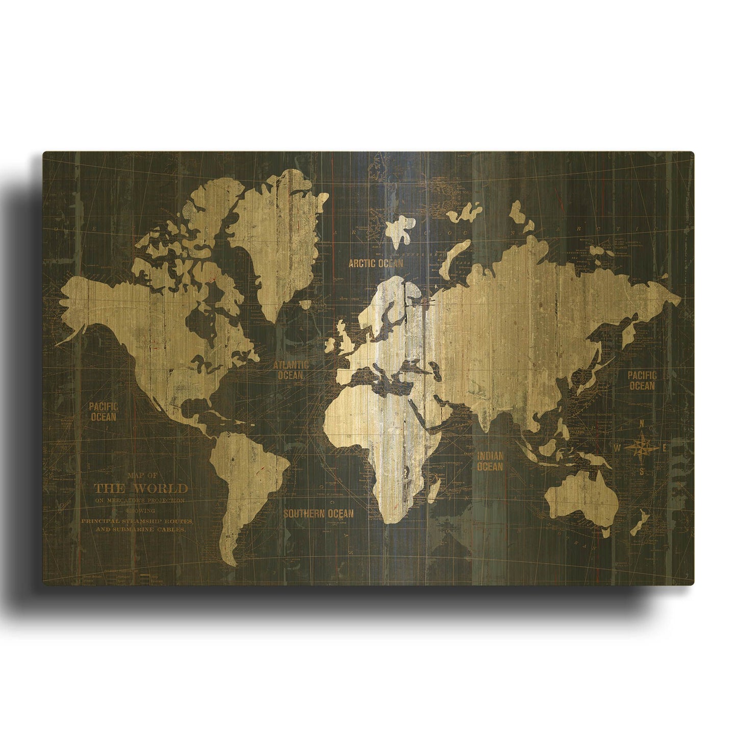 'Old World Map Blue' By Wild Apple Portfolio Gold Metal Wall Art