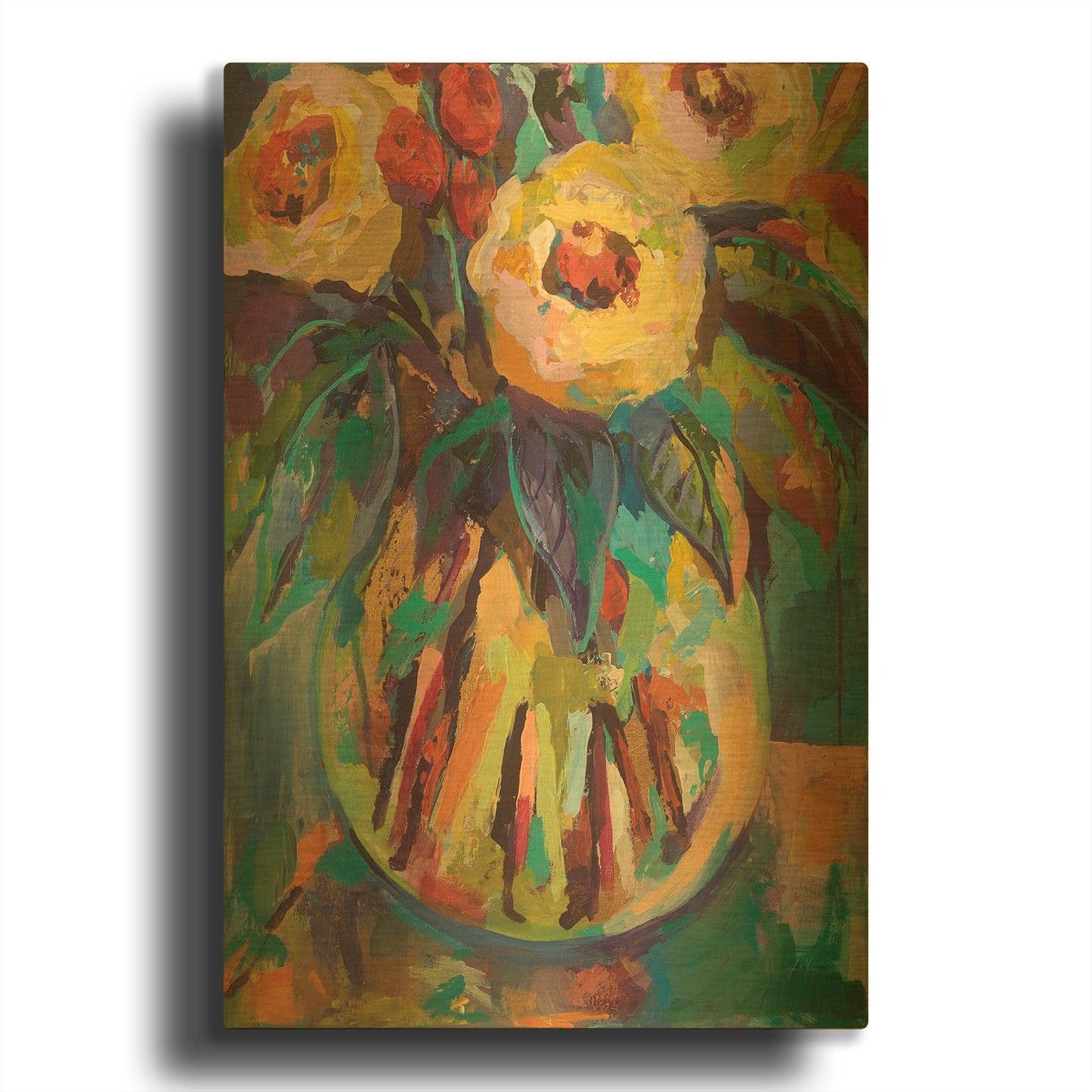 'Round Vase' By Jeanette Vertentes Gold Metal Wall Art