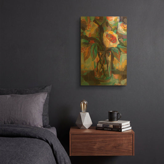 'Stained Glass Floral' By Jeanette Vertentes Gold Metal Wall Art