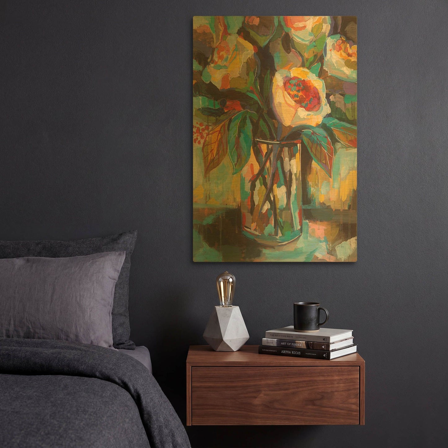 'Stained Glass Floral' By Jeanette Vertentes Gold Metal Wall Art