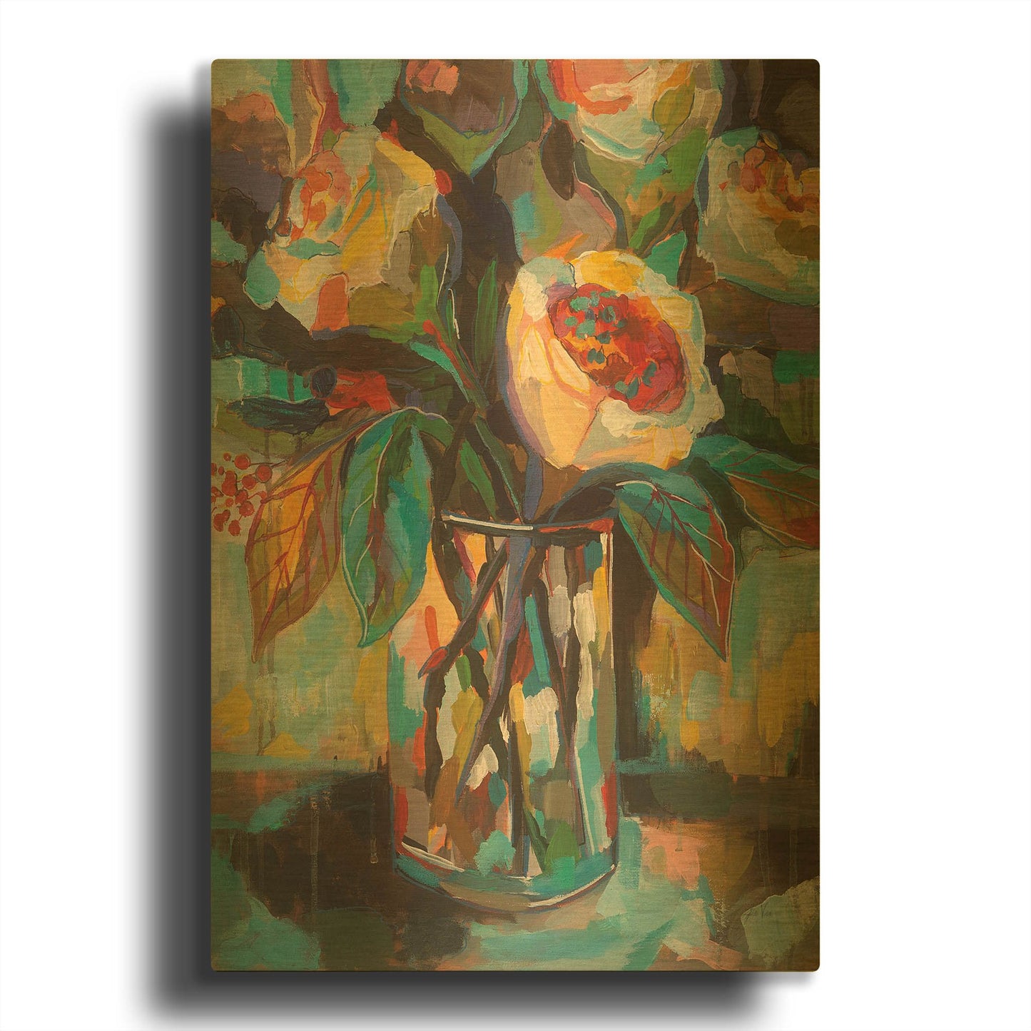 'Stained Glass Floral' By Jeanette Vertentes Gold Metal Wall Art
