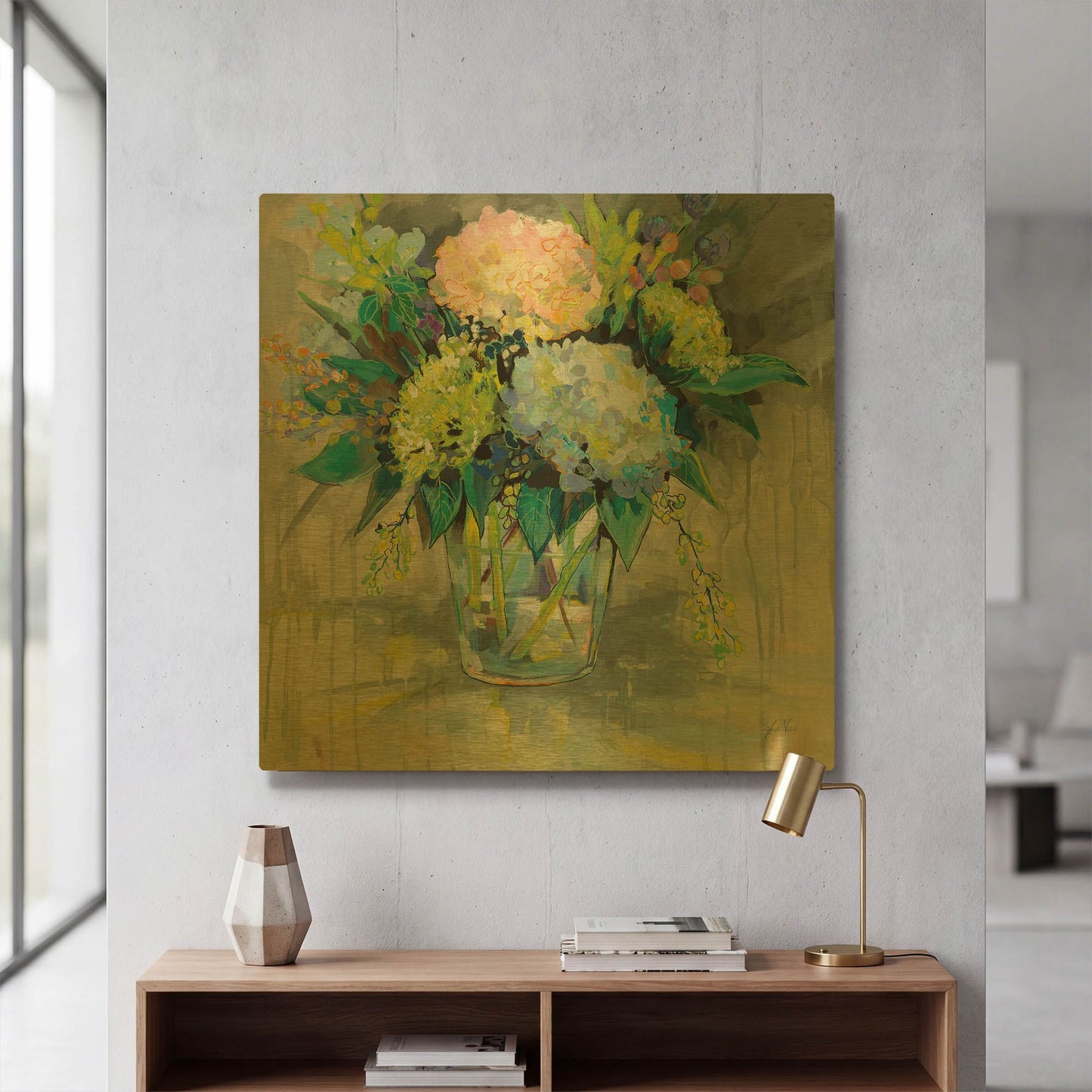 'Hydrangeas from the Garden' By Jeanette Vertentes Gold Metal Wall Art