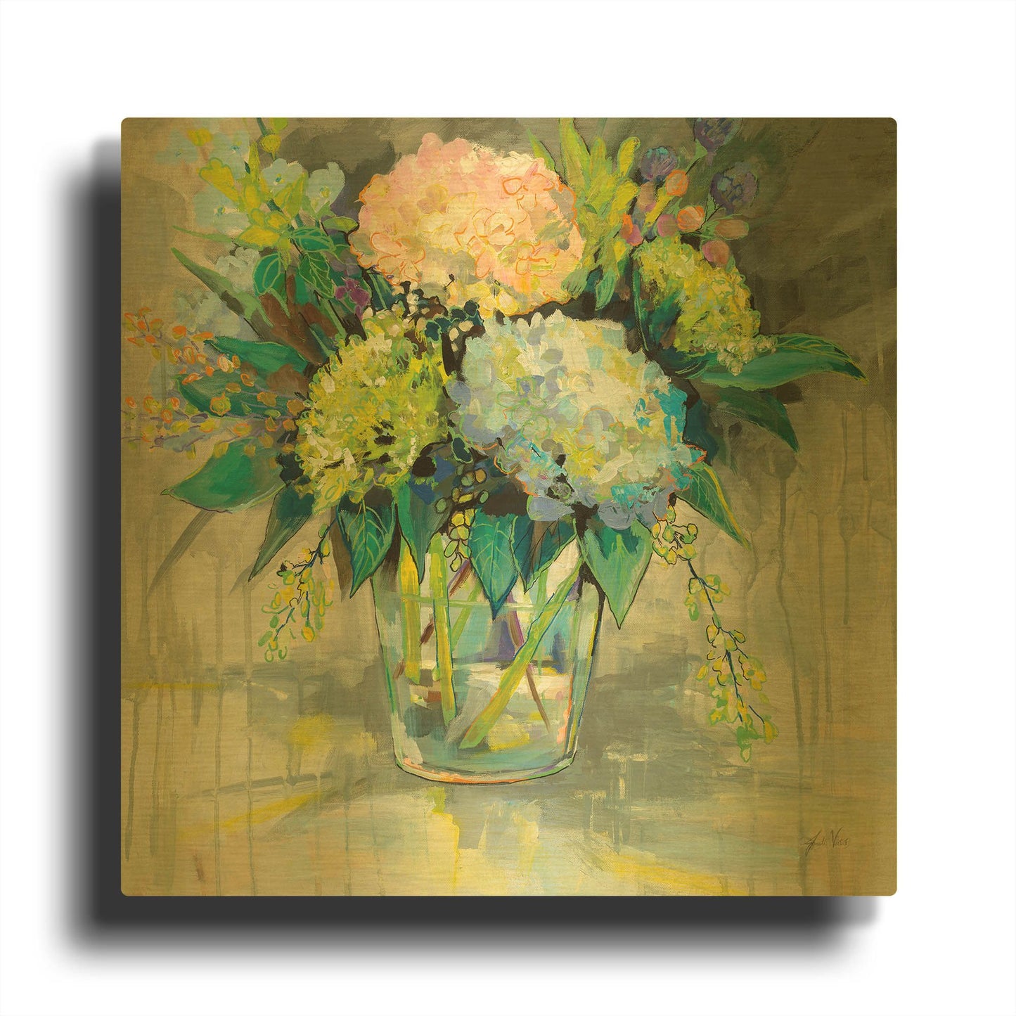 'Hydrangeas from the Garden' By Jeanette Vertentes Gold Metal Wall Art