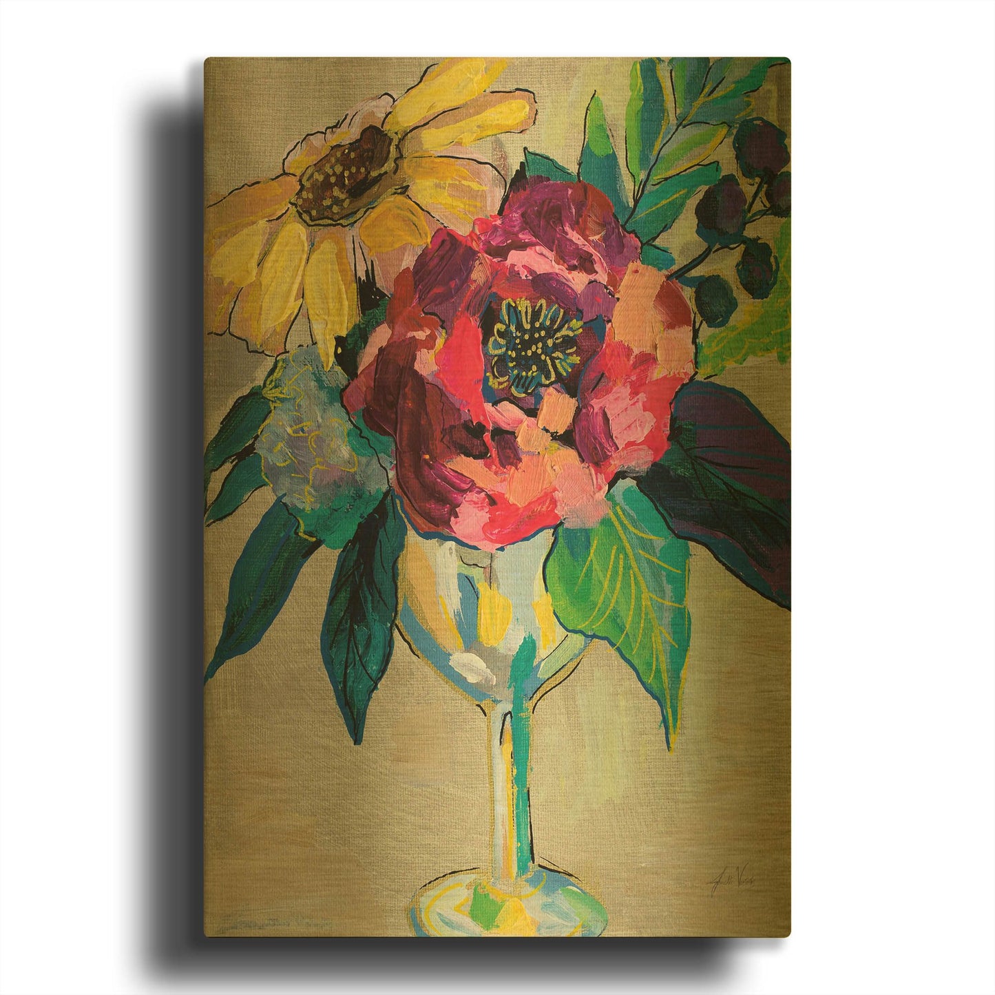 'Cup of Wine' By Jeanette Vertentes Gold Metal Wall Art