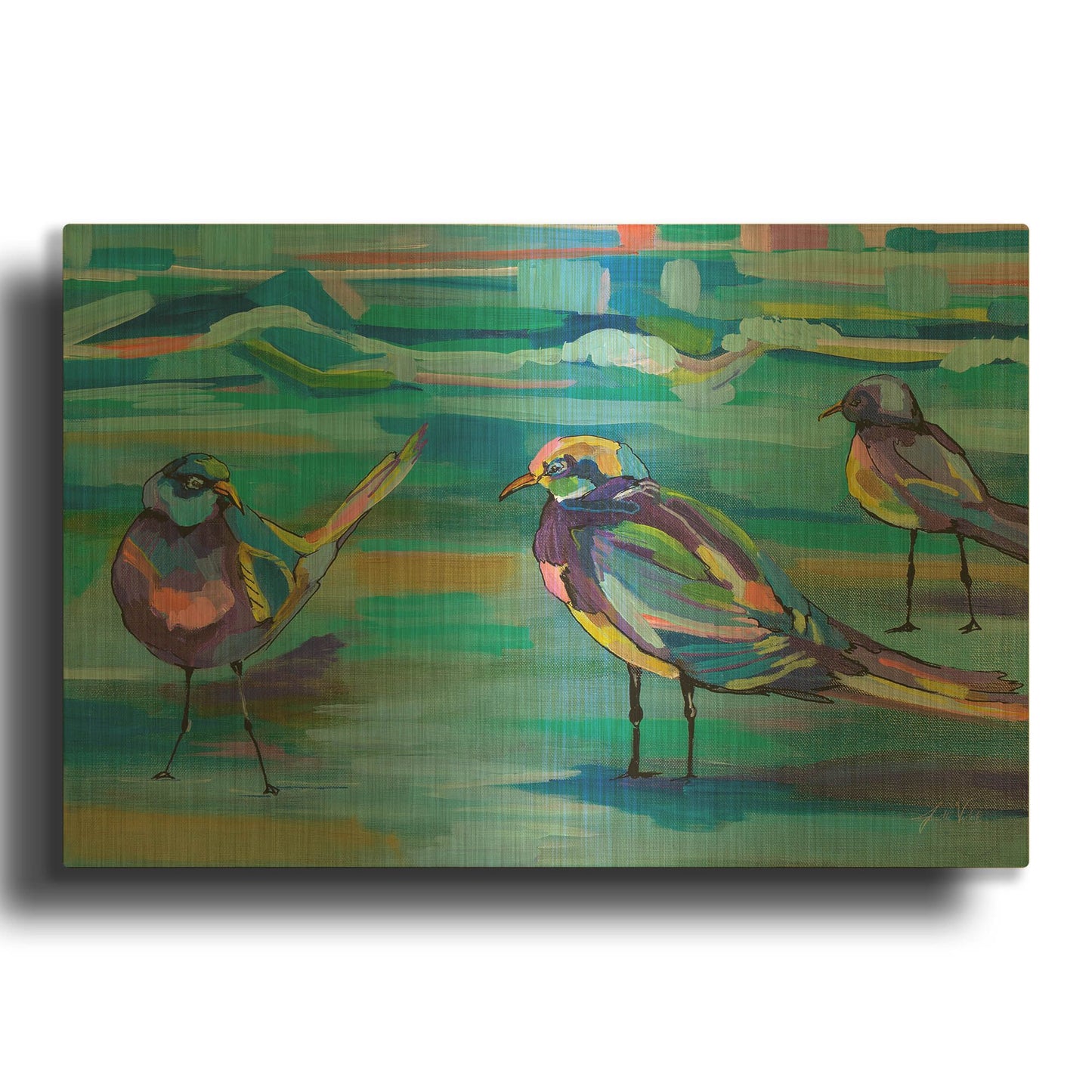 'Indigo Gulls' By Jeanette Vertentes Gold Metal Wall Art