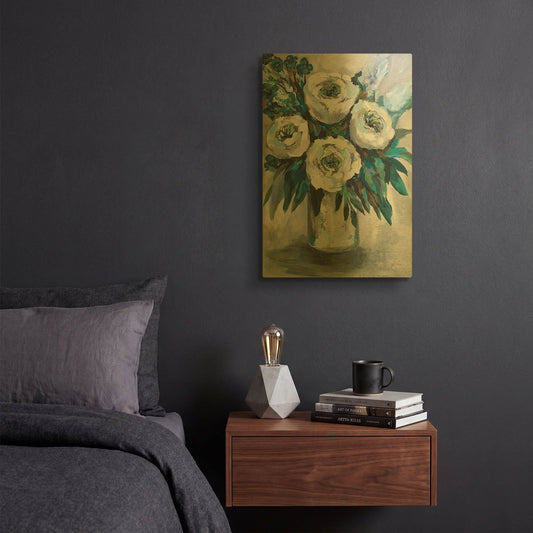 'White Roses Bouquet' By Jeanette Vertentes Gold Metal Wall Art