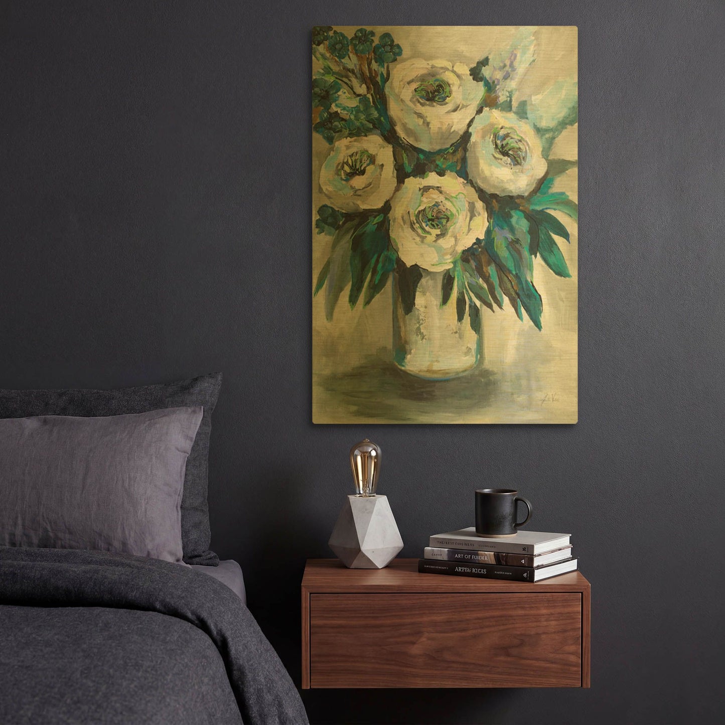 'White Roses Bouquet' By Jeanette Vertentes Gold Metal Wall Art