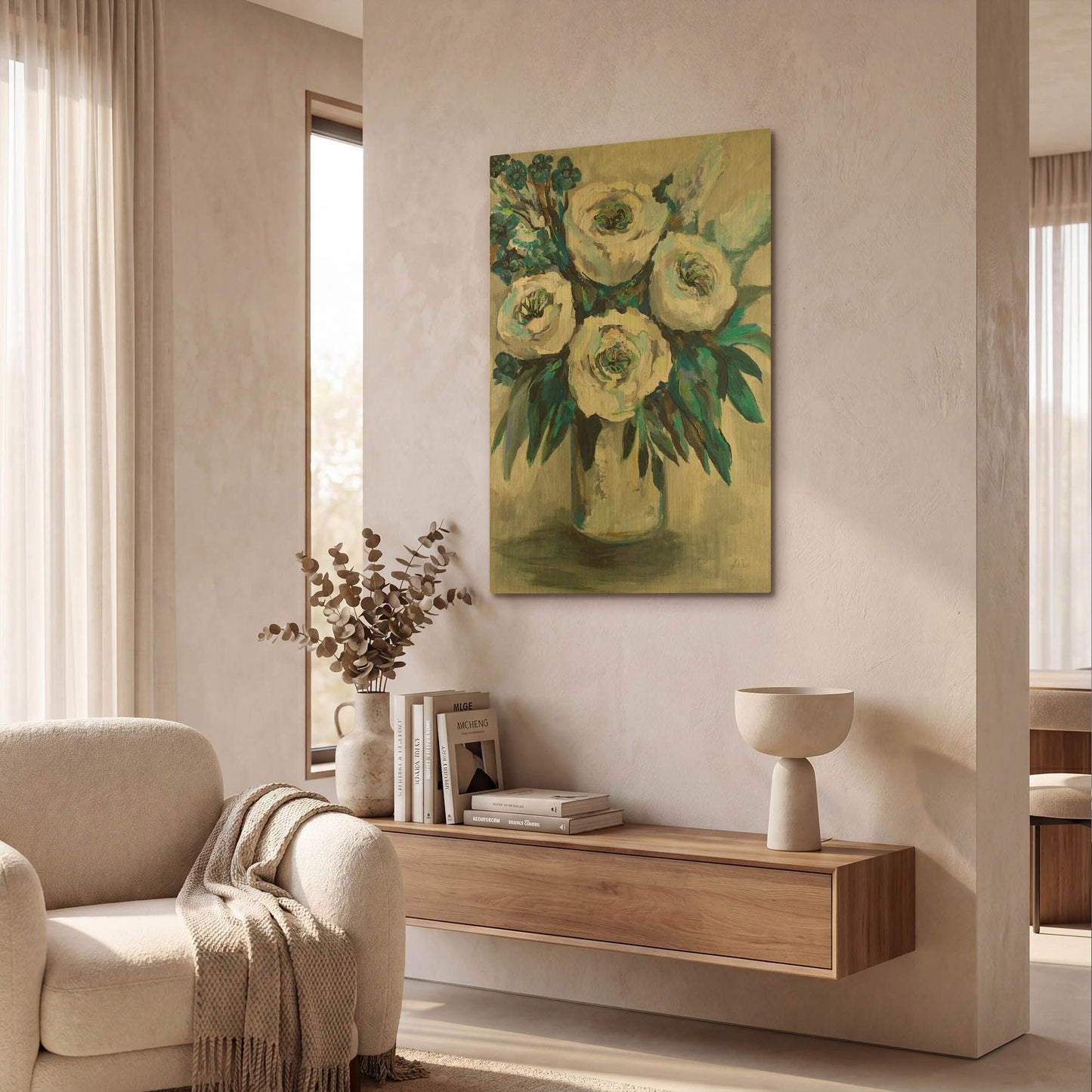 'White Roses Bouquet' By Jeanette Vertentes Gold Metal Wall Art